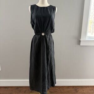 The Drop Black Linen Cut Out Maxi Dress Size L Sleeveless Resortwear